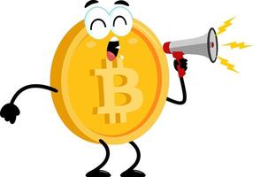 Bitcoin Cartoon Character Screaming Into Megaphone vector