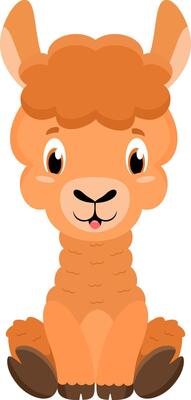 Cute Baby Llama Cartoon Character. Illustration Flat Design