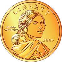 American Sacagawea dollar gold coin vector