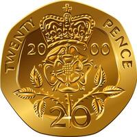 British gold coin twenty pences vector