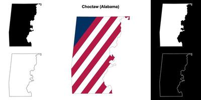 Choctaw County, Alabama outline map set vector