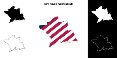 New Haven County, Connecticut outline map set vector