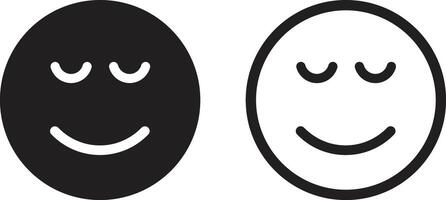 Calm emoji icon set in two styles . Relieved face icon vector