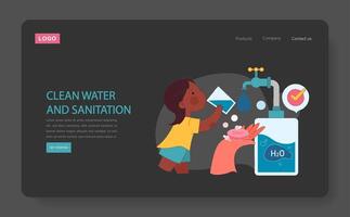 Clean water and sanitation dark or night mode web, landing. Ensuring vector