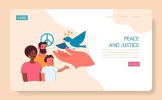 Peace and justice web or landing. Promoting global harmony and lawful vector