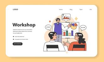 Training workshop web banner or landing page. Interactive vector