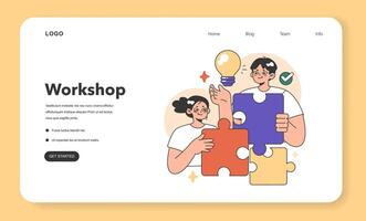 Training workshop web banner or landing page. Interactive vector