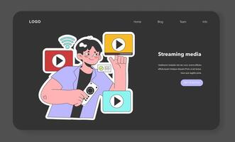 Movie streaming platform night or dark mode web banner or landing vector