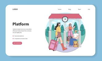 tren viaje web bandera o aterrizaje página. caracteres de viaje por tren. vector