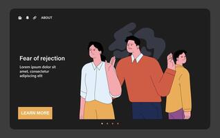 temor de social rechazo. asustado joven hombre consiguiendo un desaprobación de sociedad vector