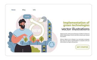 Green technology infusion visual. A man engages with the cycle of renewable vector