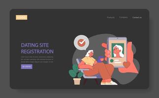 Fechado sitio registro web o aterrizaje. mayor mujer creando un perfil vector