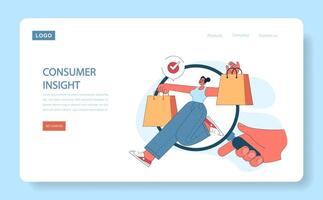 Consumer behavior web or landing. Purchase journey. Satisfied shopper vector