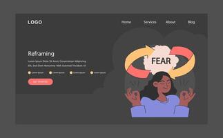 Overcoming fears web or landing dark or night mode. Characters vector