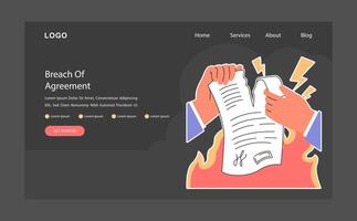 Breach of contract web banner or landing page dark or night mode. vector