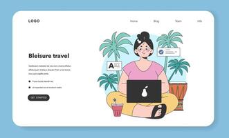 Bleisure travel web banner or landing page set. Business and sightseeing vector