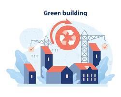 Green building practices showcased with cityscape. Flat illustration vector