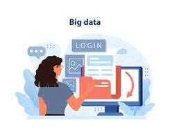 Big Data Analysis. An analyst navigates through vast datasets. vector