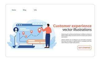 Customer Experience in Consumer Engagement. Illustration of a professional enhancing user journey maps to improve the overall customer experience. vector