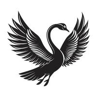 A silhouette flying bird swan black and white logo clip art vector