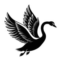 A silhouette flying bird swan black and white logo clip art vector