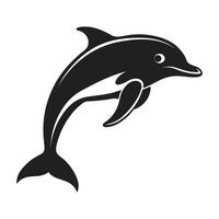 A silhouette dolphin black and white logo clip art vector