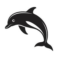 A silhouette dolphin black and white logo clip art vector