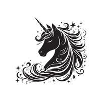 unicornio cara negro silueta ilustración vector