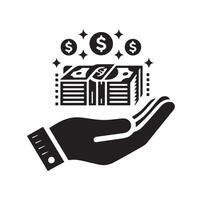 dinero en el mano silueta estilo. salvar dinero icono, inversión, Finanzas signo. vector