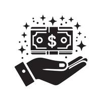 MONEY ON THE HAND SILHOUETTE STYLE. SAVE MONEY ICON, INVESTMENT, FINANCE SIGN. vector