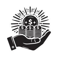 MONEY ON THE HAND SILHOUETTE STYLE. SAVE MONEY ICON, INVESTMENT, FINANCE SIGN. vector