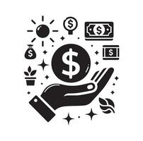 MONEY ON THE HAND SILHOUETTE STYLE. SAVE MONEY ICON, INVESTMENT, FINANCE SIGN. vector