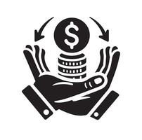 MONEY ON THE HAND SILHOUETTE STYLE. SAVE MONEY ICON, INVESTMENT, FINANCE SIGN. vector