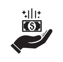 MONEY ON THE HAND SILHOUETTE STYLE. SAVE MONEY ICON, INVESTMENT, FINANCE SIGN. vector