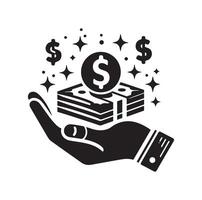 MONEY ON THE HAND SILHOUETTE STYLE. SAVE MONEY ICON, INVESTMENT, FINANCE SIGN. vector