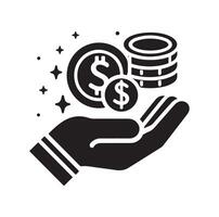 dinero en el mano silueta estilo. salvar dinero icono, inversión, Finanzas signo. vector