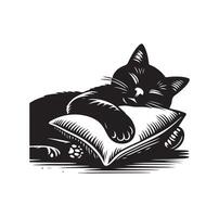 un gato dormido con almohada vector