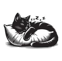 un gato dormido con almohada vector