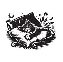 un gato dormido con almohada vector