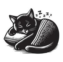 un gato dormido con almohada vector