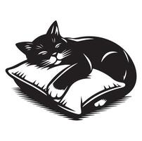 un gato dormido con almohada vector