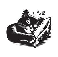 un gato dormido con almohada vector