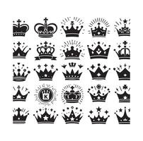 Kings crown icon set illustration silhouette style vector