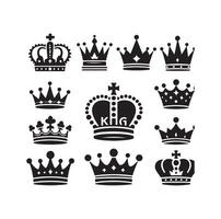 Kings crown icon set illustration silhouette style vector