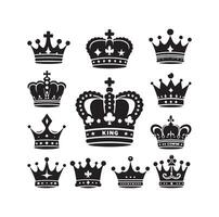 Kings crown icon set illustration silhouette style vector