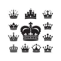 Kings crown icon set illustration silhouette style vector