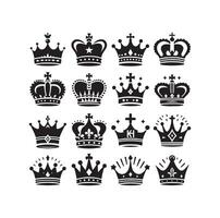 Kings crown icon set illustration silhouette style vector