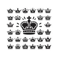 Kings crown icon set illustration silhouette style vector