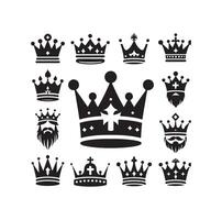 Kings crown icon set illustration silhouette style vector