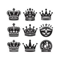 Kings crown icon set illustration silhouette style vector